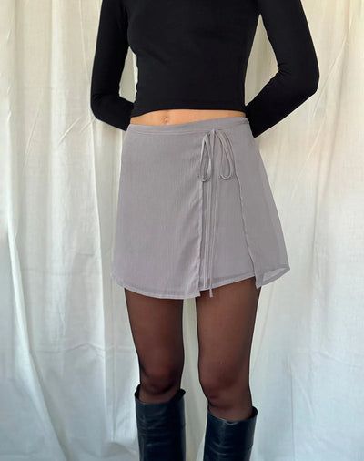Keira Mini Wrap Skirt In Chiffon Lilac Grey